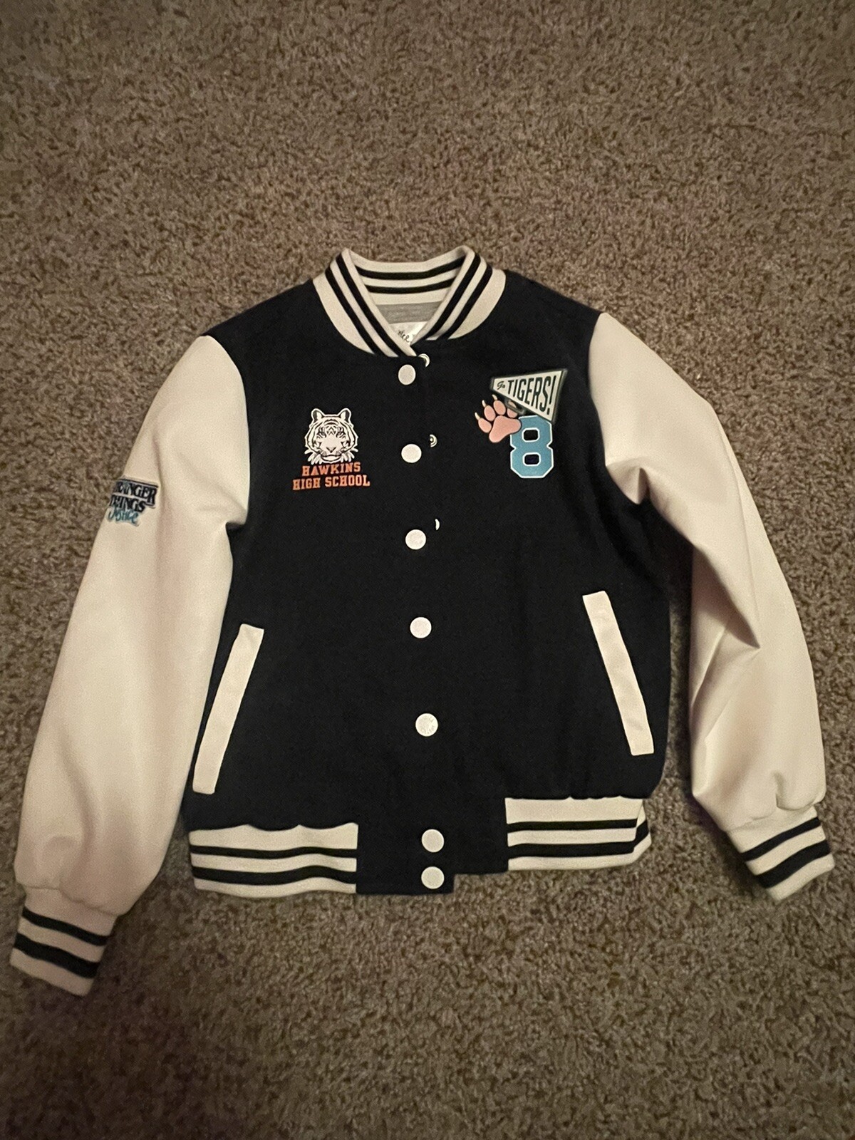 Stranger Things Justice Varsity Jacket Hawkins High School Tigers Girls XS (5-6) Justice