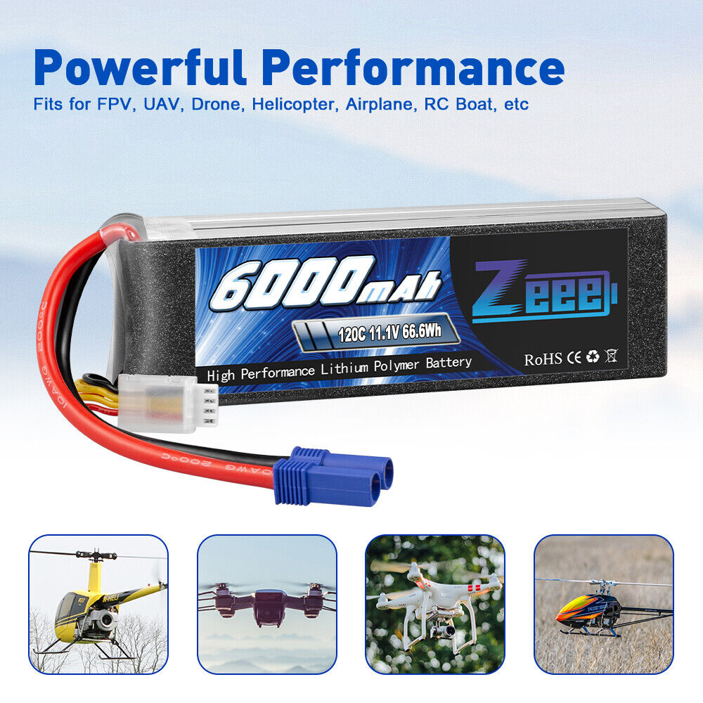 2x Zeee 11.1V 120C 6000mAh EC5 3S LiPo Battery for RC Car Helicopter Quadcopter ZEEE Does Not Apply - фотография #6