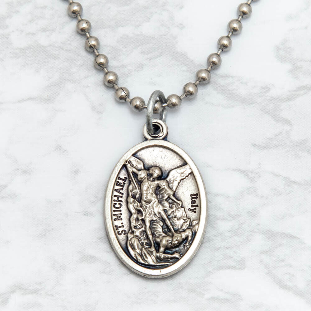 Patron Saint St Michael The Archangel 1" Medal Pendant Necklace 24" Chain Italy Без бренда - фотография #2