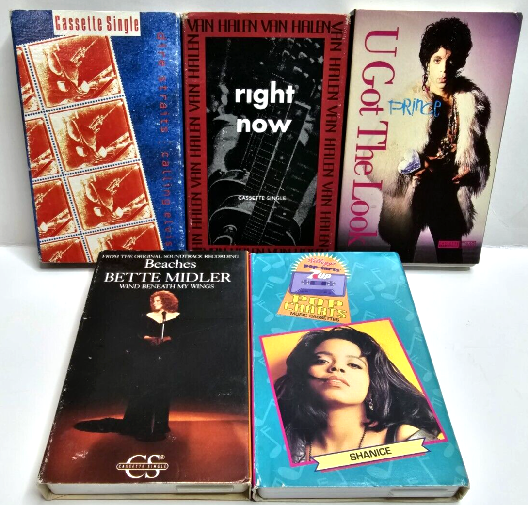 Lot of 5 Single Cassette Tape Van Halen Prince Dire Staits Shanice Bette Midler  Без бренда