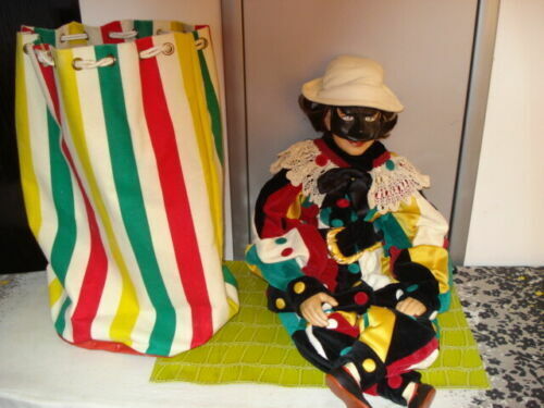 Vintage (1960s) 28" Porcelain-Ceramic Marionette Textile Doll / Beach Bag Unbranded