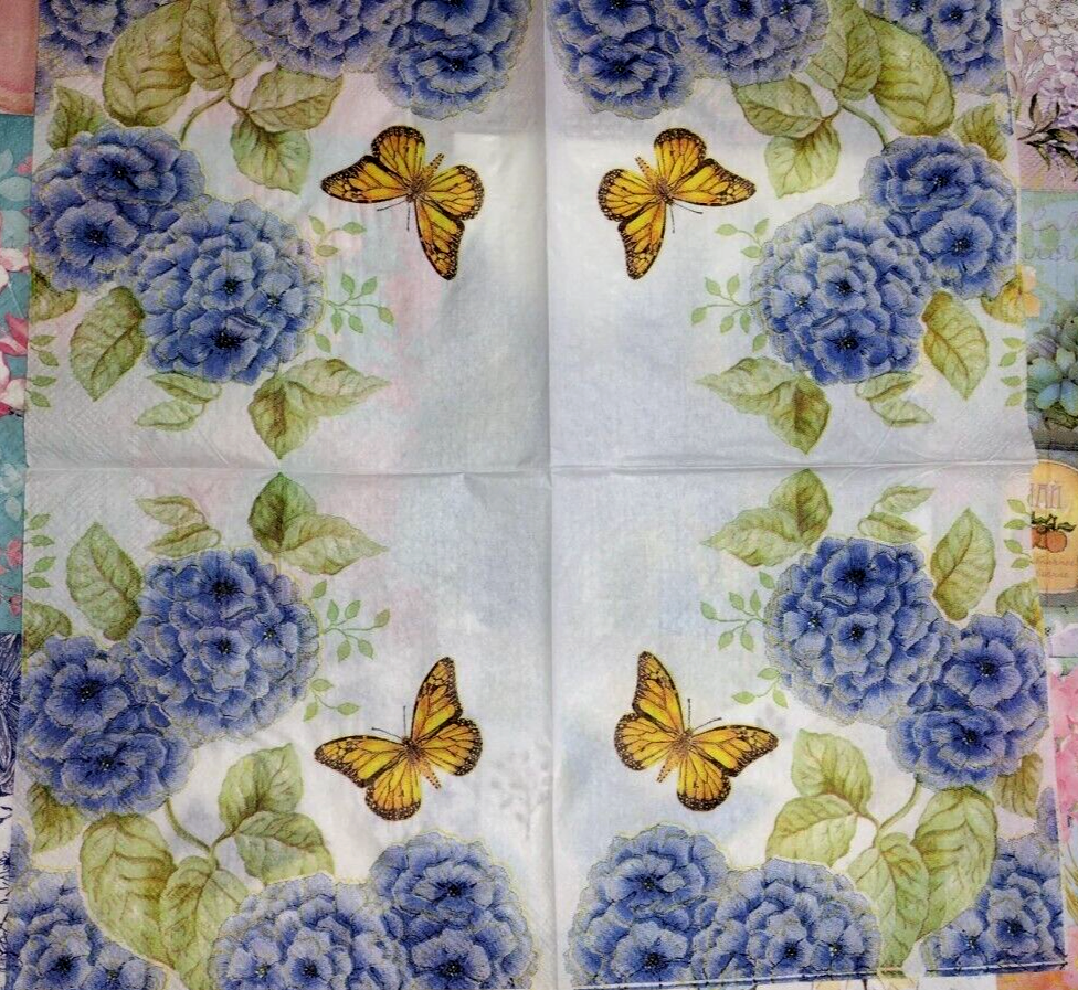 37 BLUE THEME FLORALS BUTTERFLIES ~ LOT SET MIXED Paper Napkins Decoupage Crafts Без бренда - фотография #14