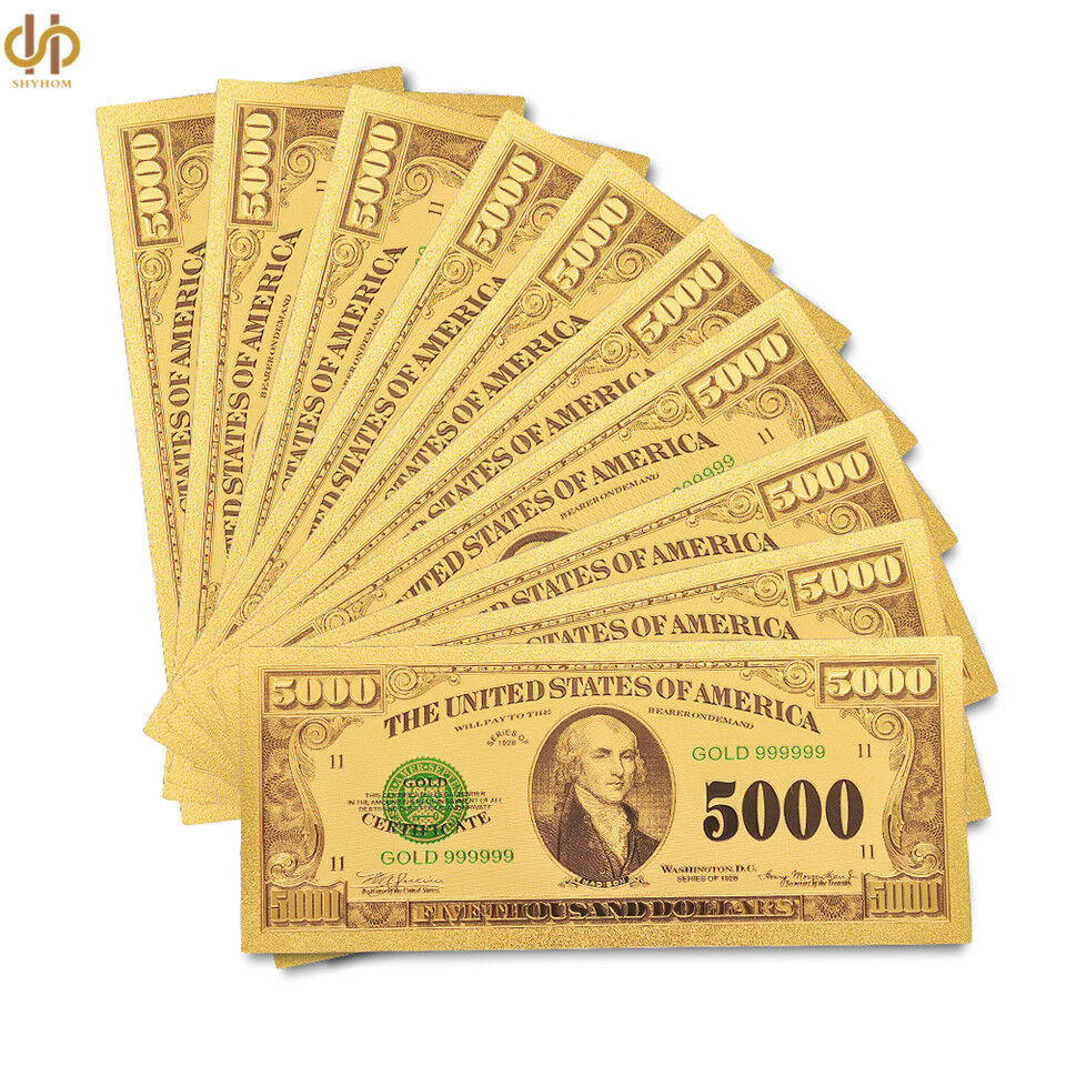 10PCS/Lot 1918 US Gold Banknote $5000 Dollar Plated Gold Money Note Collection Без бренда