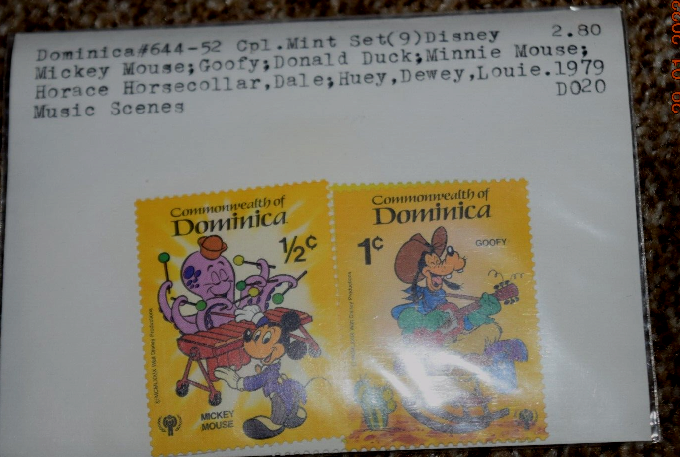 DOMINICA DISNEY #644-52 Mint Set (9), "MUSICAL SCENES - Mickey, Goofy" MNH, 1979 Без бренда