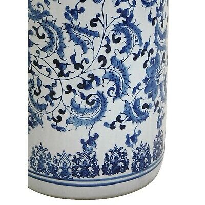 Oriental Furniture 24" Floral Blue & White Porcelain Umbrella Stand Red Lantern BW-UMBR-BWFL - фотография #3