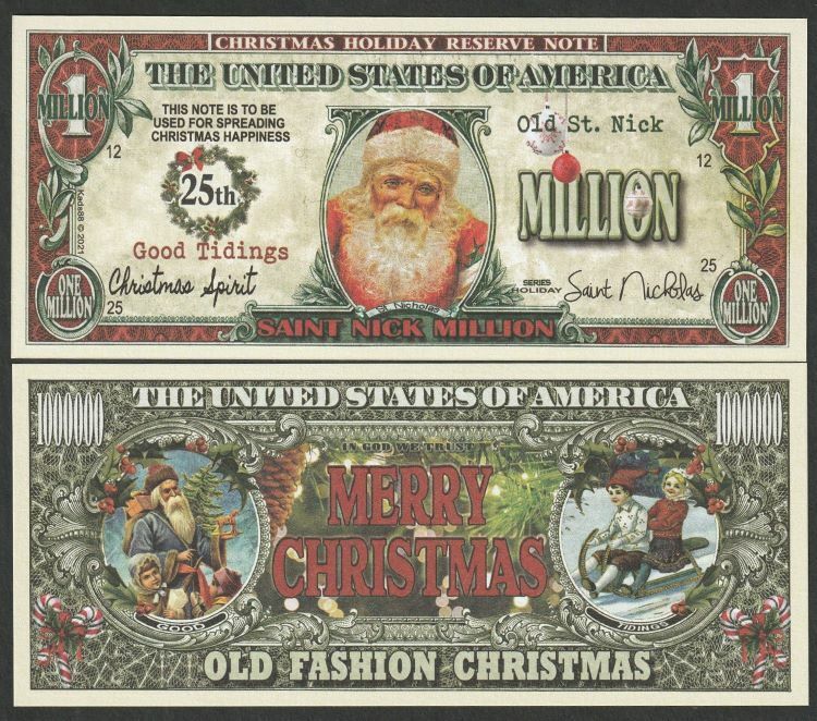 Lot of 25 Bills - Old Fashion Christmas with Saint Nicholas Million Dollar  Без бренда