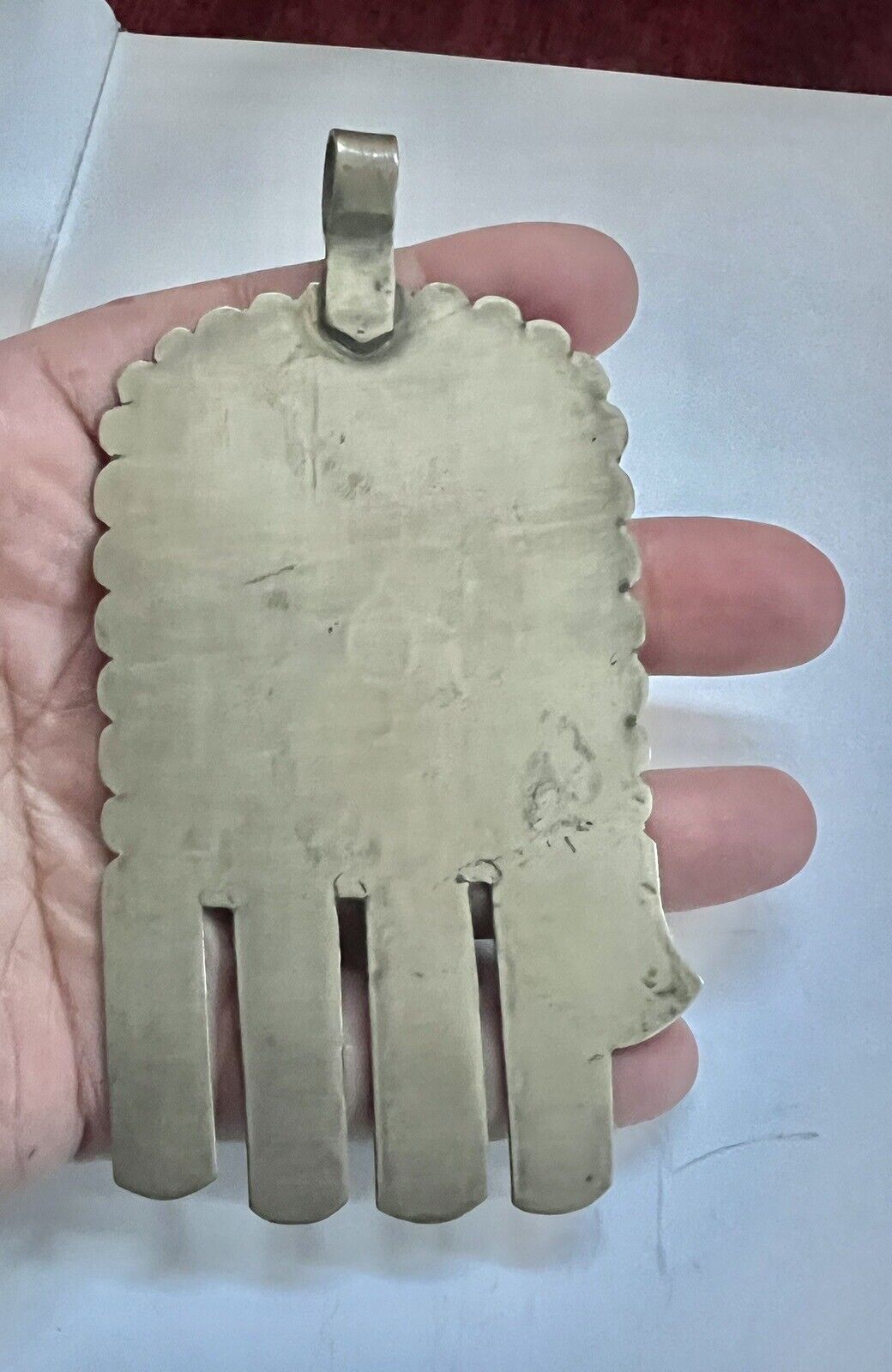 Tribal Khamsa Silver Hand Of Fatima Tuareg Huge Vintage Moroccan Tribal Pendant. Без бренда - фотография #8