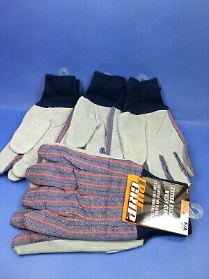 4 pairs work gloves TRUE GRIP LEATHER PALM knit wrist cuff & cotton denim back  TRUE GRIP 9210 - фотография #4