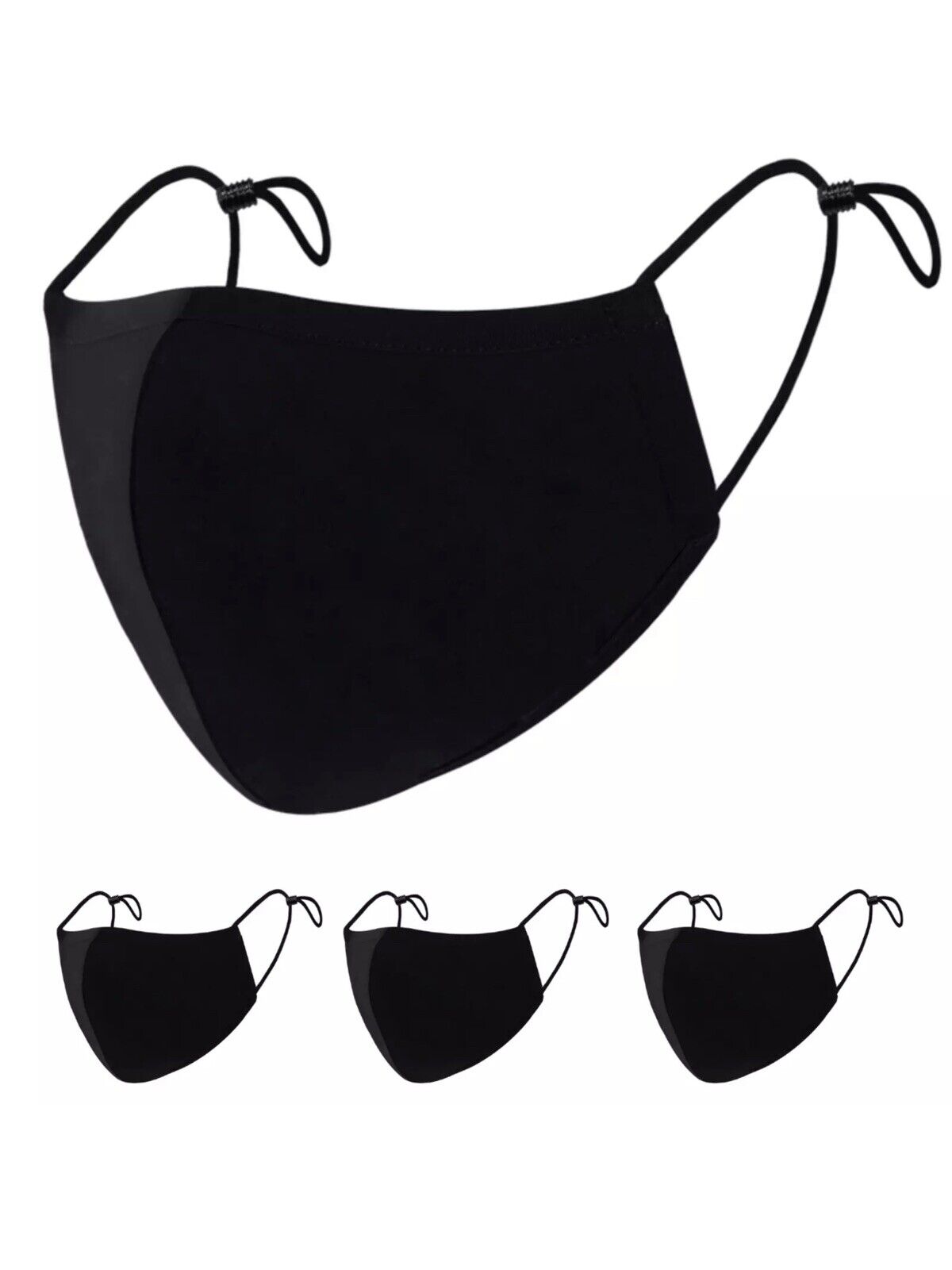 6 Face Masks Black Cotton Adult Mask Adjustable Elastic Loops Washable Reusable Unbranded - фотография #2