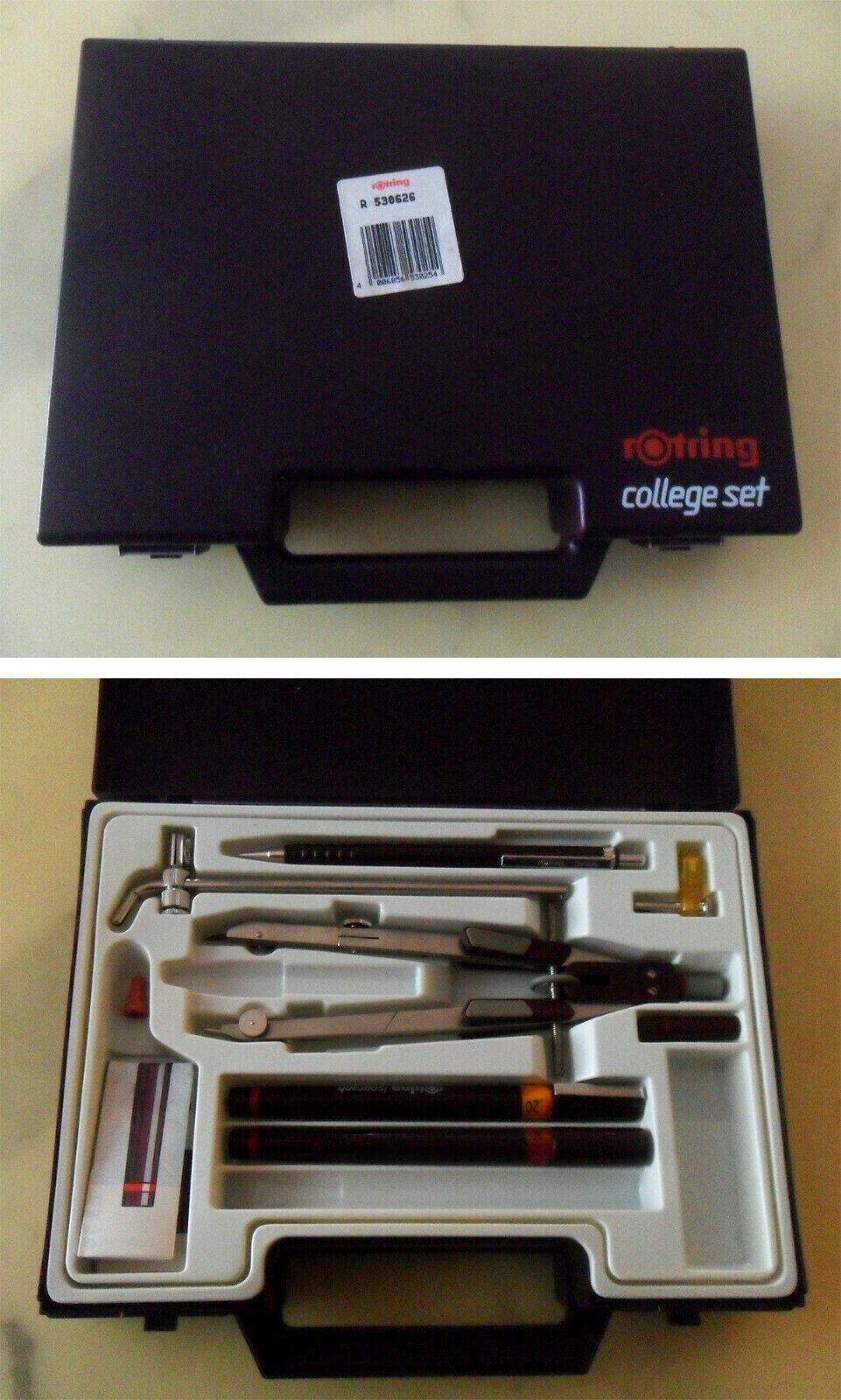 Vintage ROTRING College Set w/ Hard Case, Drawing Ink Pens, Compass, Pencil & + Rotring College Set