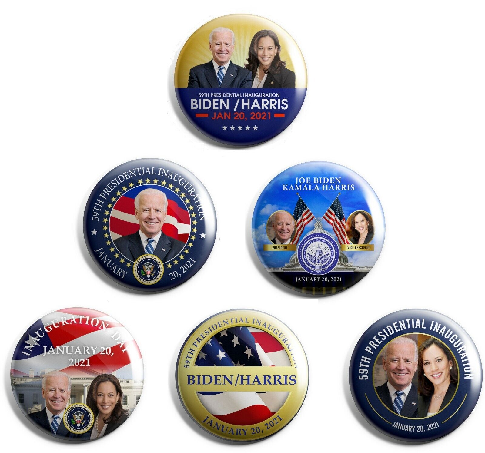 Joe Biden / Kamala Harris Inauguration Buttons set of 6 (INAUG-ALL)	 Без бренда