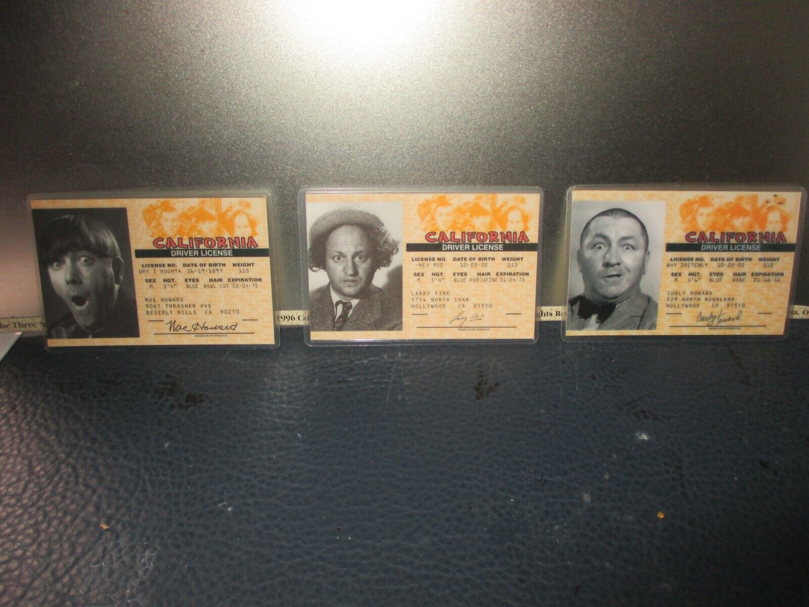 Set of 3 Three Stooges Laminated Drivers License, Moe, Larry, Curly,  LOOK! Без бренда