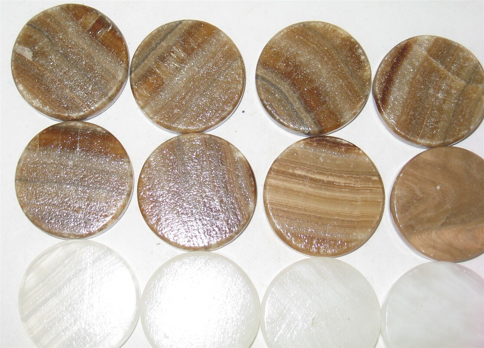 21 Pieces Vintage Brown & White Stone Checkers Replacement Parts Unbranded - фотография #3