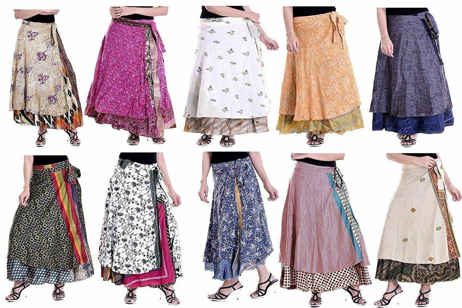 5 PC short MIni Skirt Indian Women Wrap Vintage Silk Bohemian Hippie Skirts Handmade Does Not Apply - фотография #2