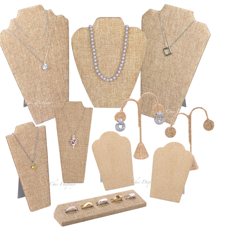 10pc Jewelry Display Stand Burlap Display Set Ring Earring Necklace Displays Unbranded
