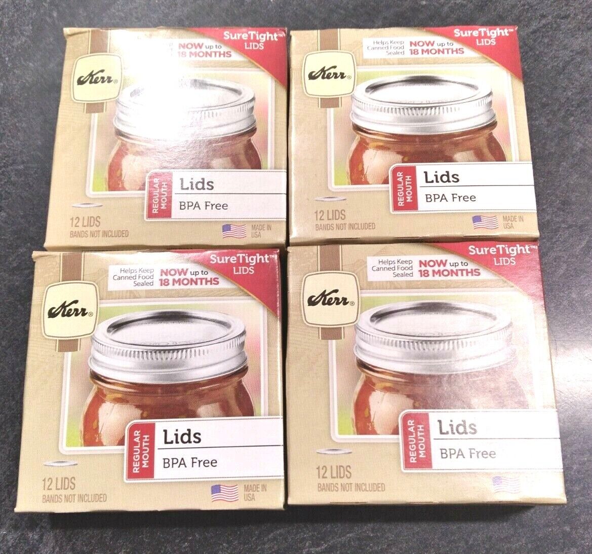 🍅🥒🫑 4 BOXES 12ct KERR Regular Mouth Canning Jar Lids NEW SEALED 48 LIDS Kerr 10071