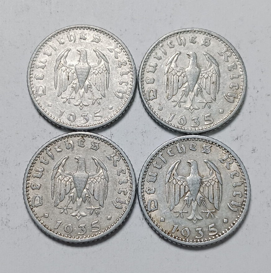 Lot Germany Third Reich 1935 50 Reichspfennig - WWII Coins - Mint Marks A D E F Без бренда - фотография #4