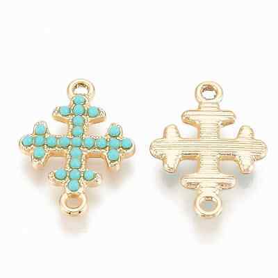Wholesale Lot of 10! Small Turquoise Aqua Color Resin Cross Connector Links Gold RJ Beads