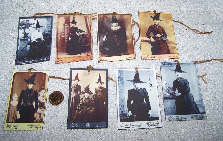 8~Halloween~Primitive~Witch~Wicca~Samhain~Linen Cardstock~Gift~Hang~Tags~Ornies Без бренда