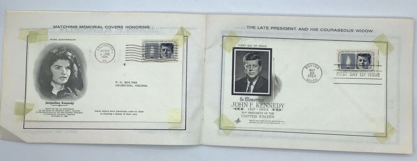 1974 J F Kennedy International Postage Stamp Album 83% full - 1st day JFK cover Kenmore Stamp Company - фотография #3