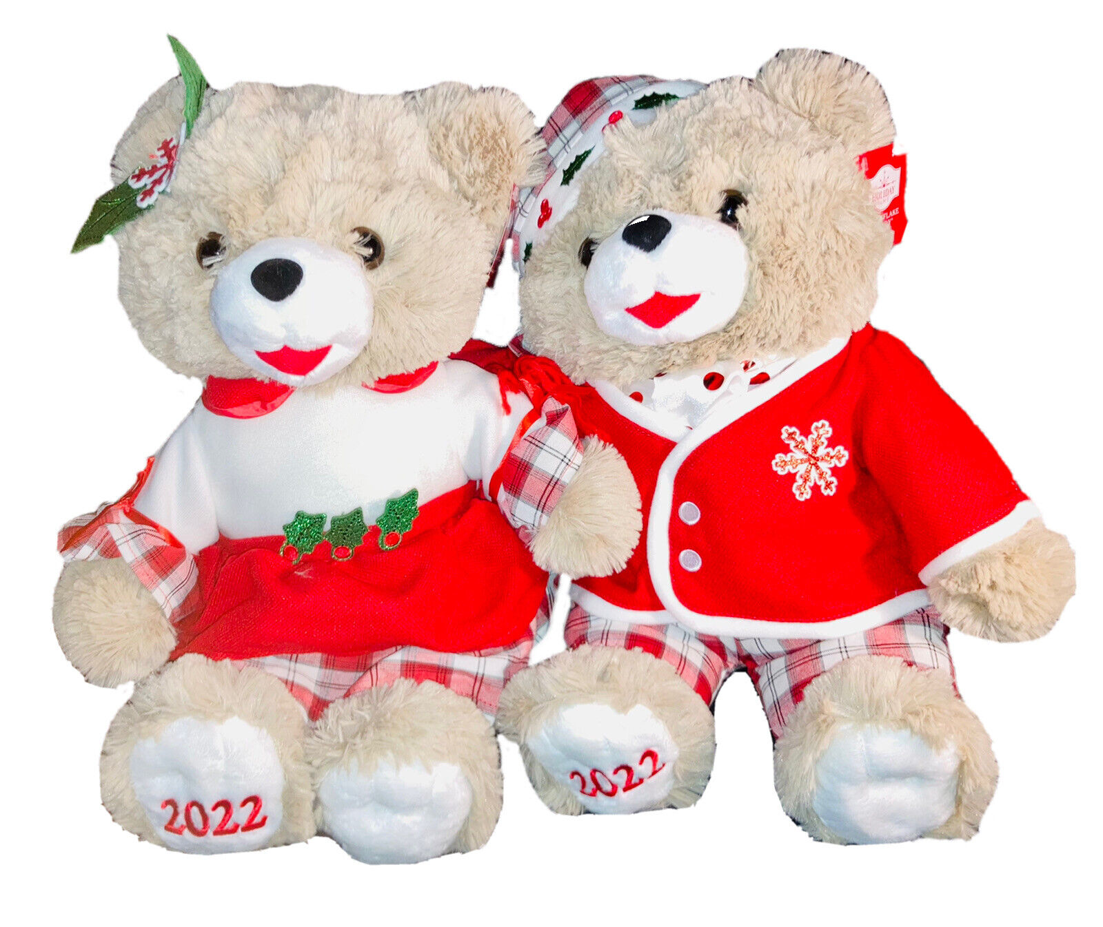 ¡ HOT ! 2022 WALMART CHRISTMAS 20" Snowflake TEDDY BEAR Red BOY & GIRL ! PLAID Holiday Time