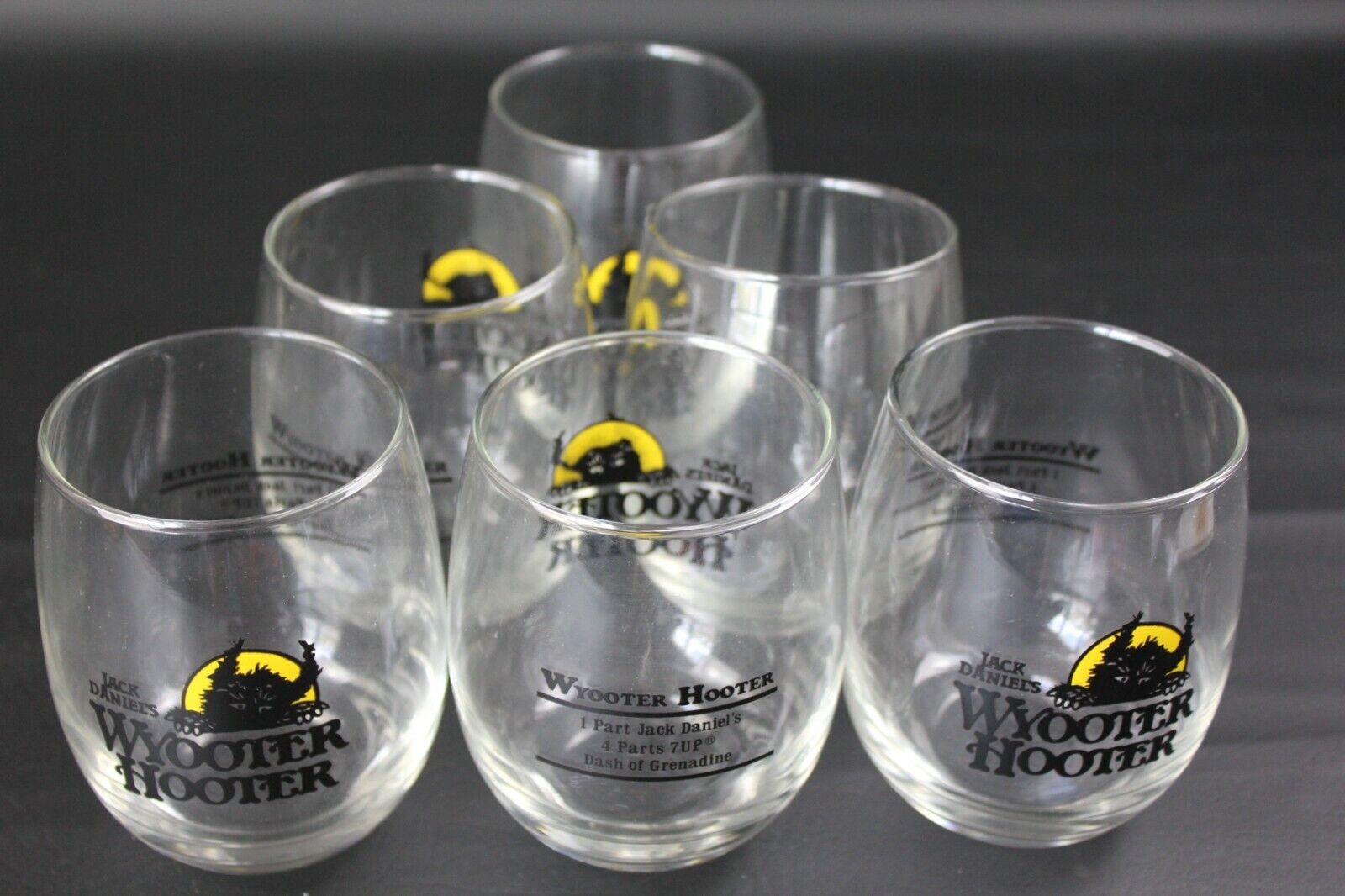 Jack Daniels Wyooter Hooter Graphic Logo Whiskey Glasses Lot of 6 Jack Daniel's