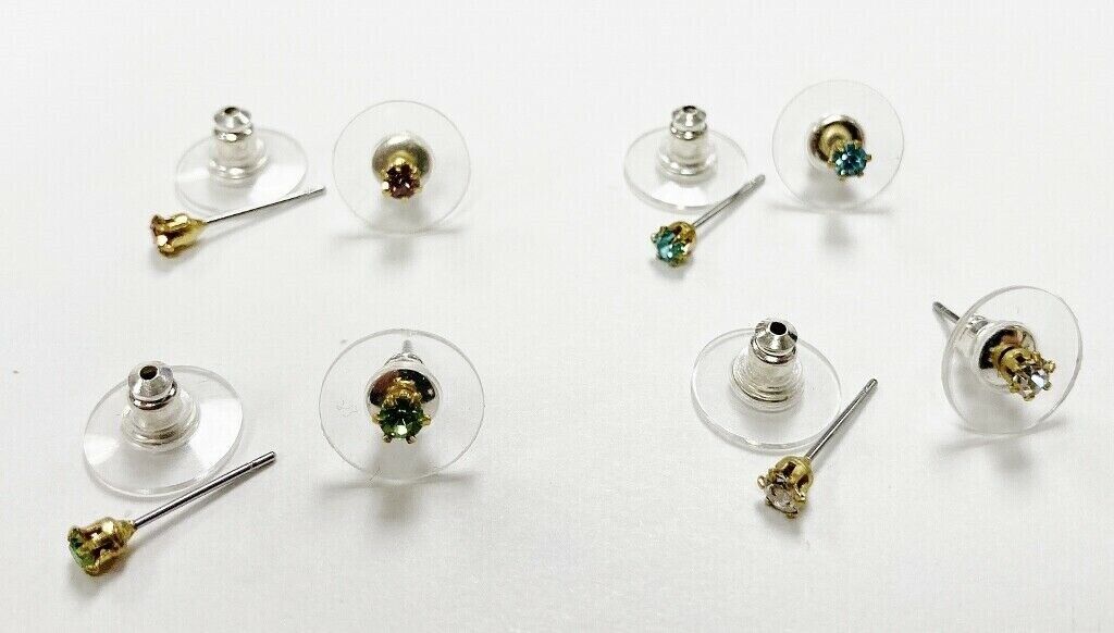 11 PAIRS RHINESTONE BRASS & SURGICAL STEEL STUD EARRINGS - ASSORTED COLORS T839 Unbranded - фотография #3