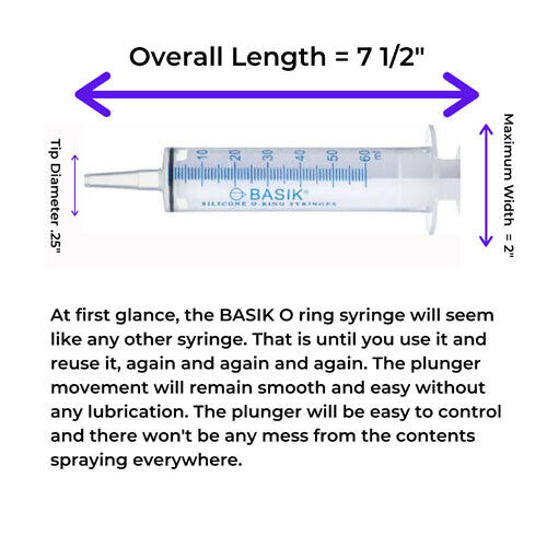 60cc | 60ml  Enteral Feeding Reusable Syringe Silicone O-ring Catheter Tip 5/pak Medcare Products - фотография #2