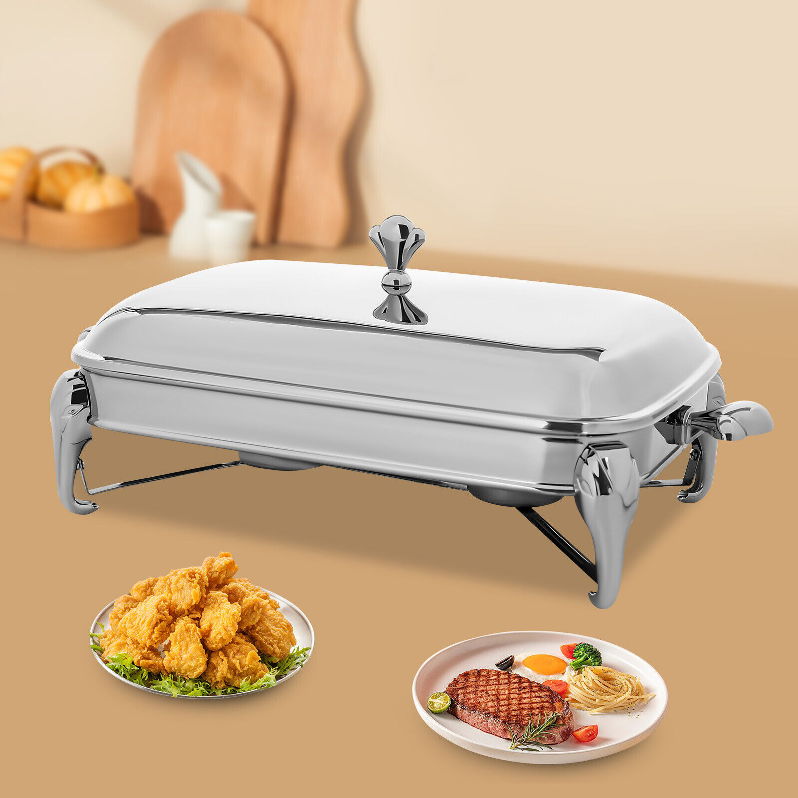 Stainless Steel 2.9L Silver Buffet Set Chafing Dish Rectangular Tray Food Warmer Unbranded - фотография #15