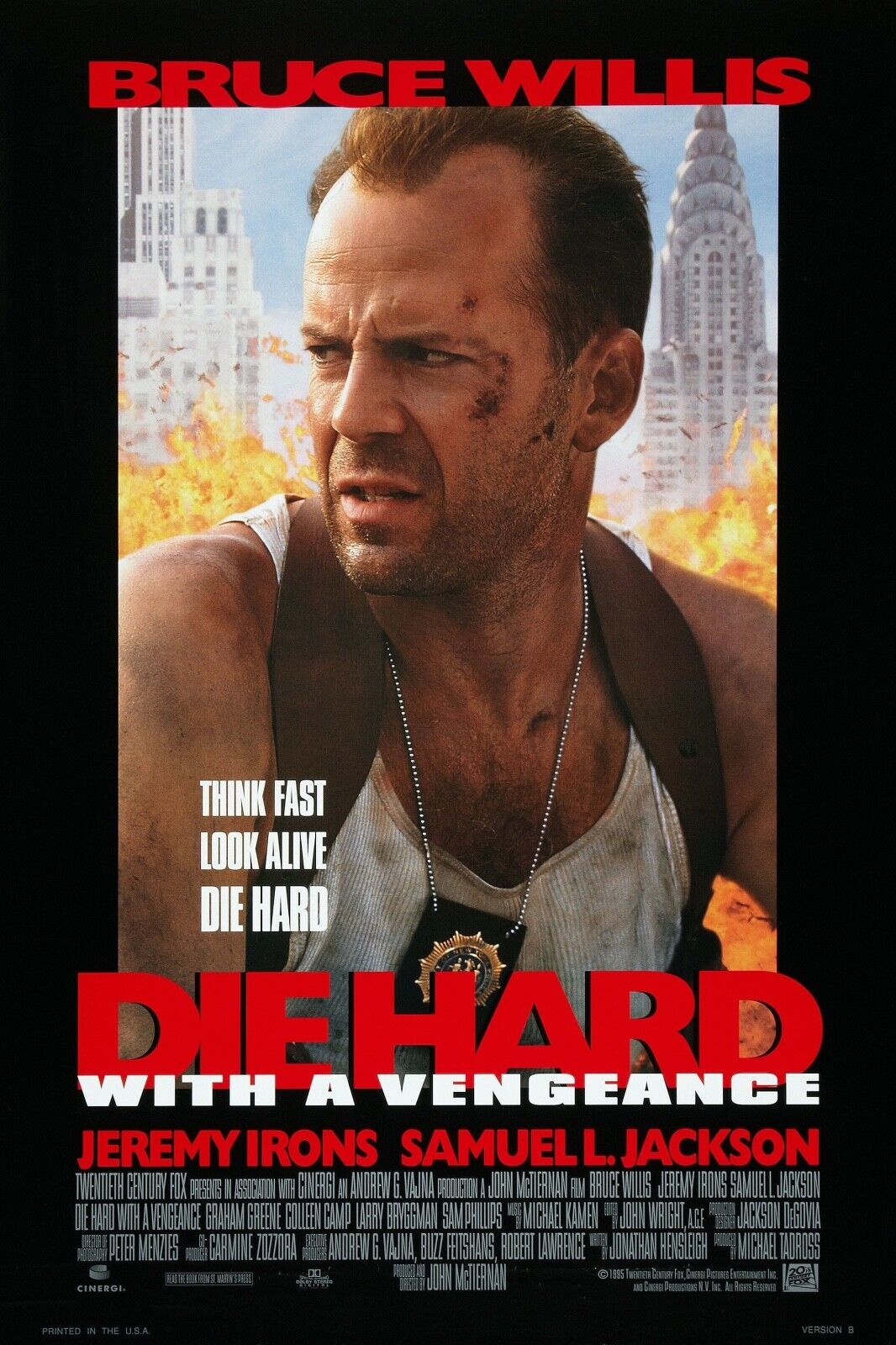 1995 Promo Poster Print "Die Hard with a Vengeance" Wall Decor Film Bruce Willis Без бренда