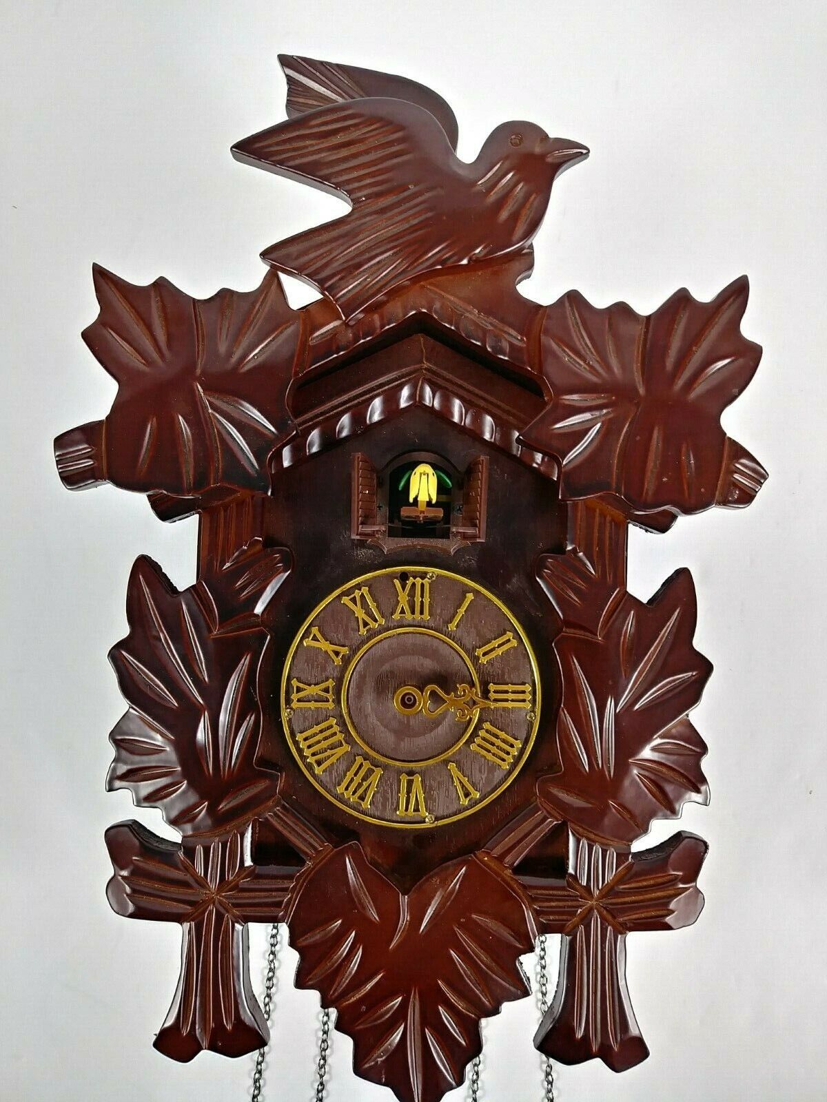 Wood Coo Coo Clock Bird / Leaves Repair or Parts 15" Tall X 9 3/4" Wide Unknown - фотография #3