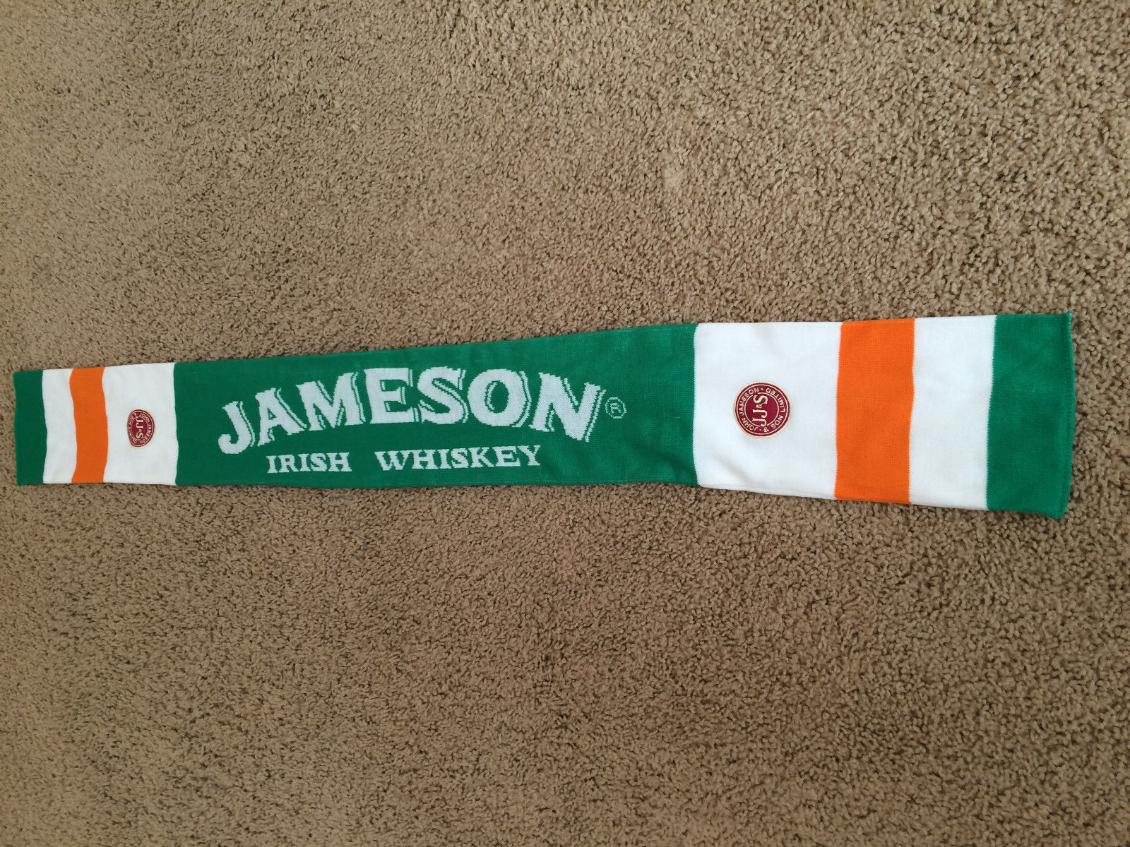 Jameson Whiskey St Patricks Day Embroidered Irish Flag Unisex Knitted Scarf, NEW Jameson