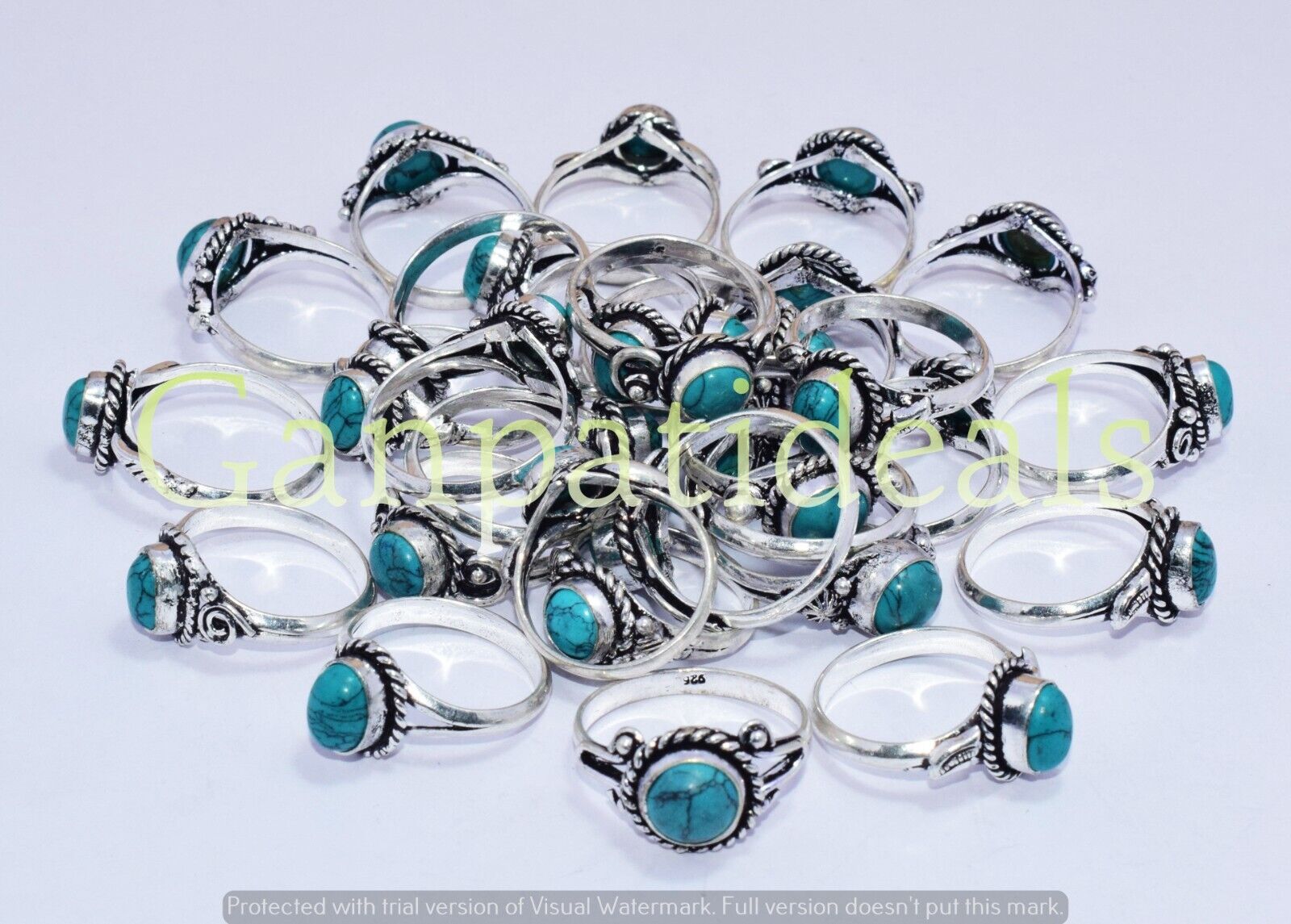 Turquoise Gemstone Ring 10Pcs Wholesale lot 925 Sterling Silver Plated Rings Handmade - фотография #2