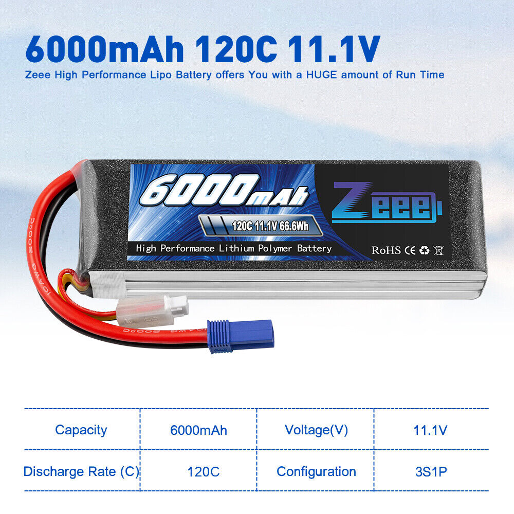 2x Zeee 11.1V 120C 6000mAh EC5 3S LiPo Battery for RC Car Helicopter Quadcopter ZEEE Does Not Apply - фотография #3