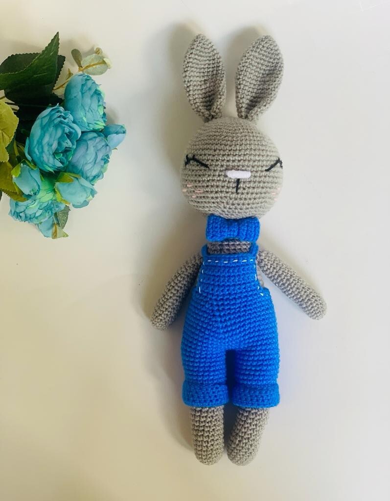 Handmade Amigurumi Crochet Bunny Rattle toy Stuffed Rabbit Baby Gift Set Handmade - фотография #2