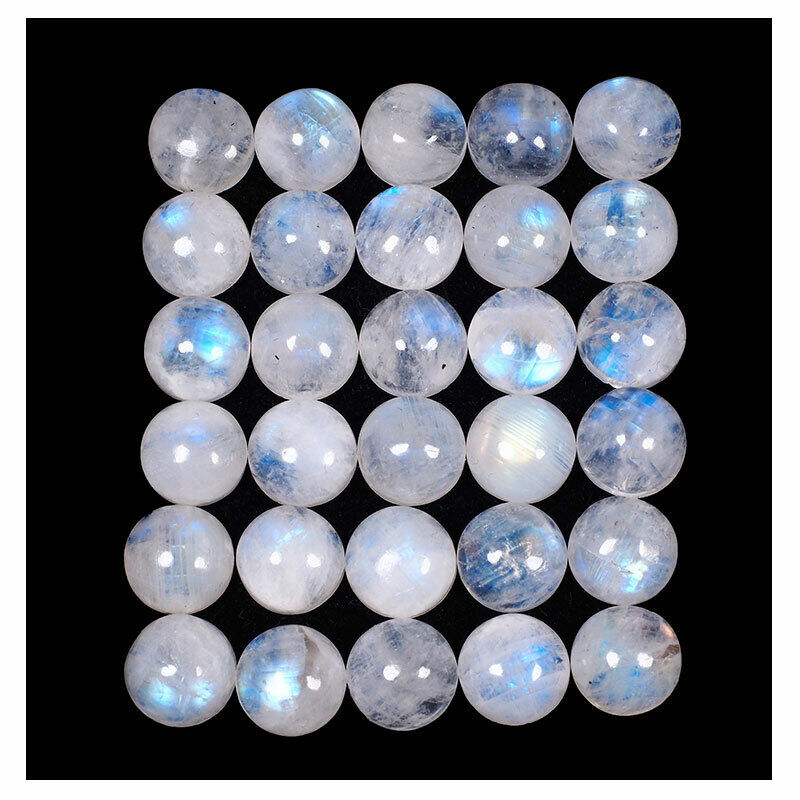 30 Pcs Natural Blue Moonstone 10mm Round Flashy Untreated Cabochon Gemstones Lot Selene Gems - фотография #2