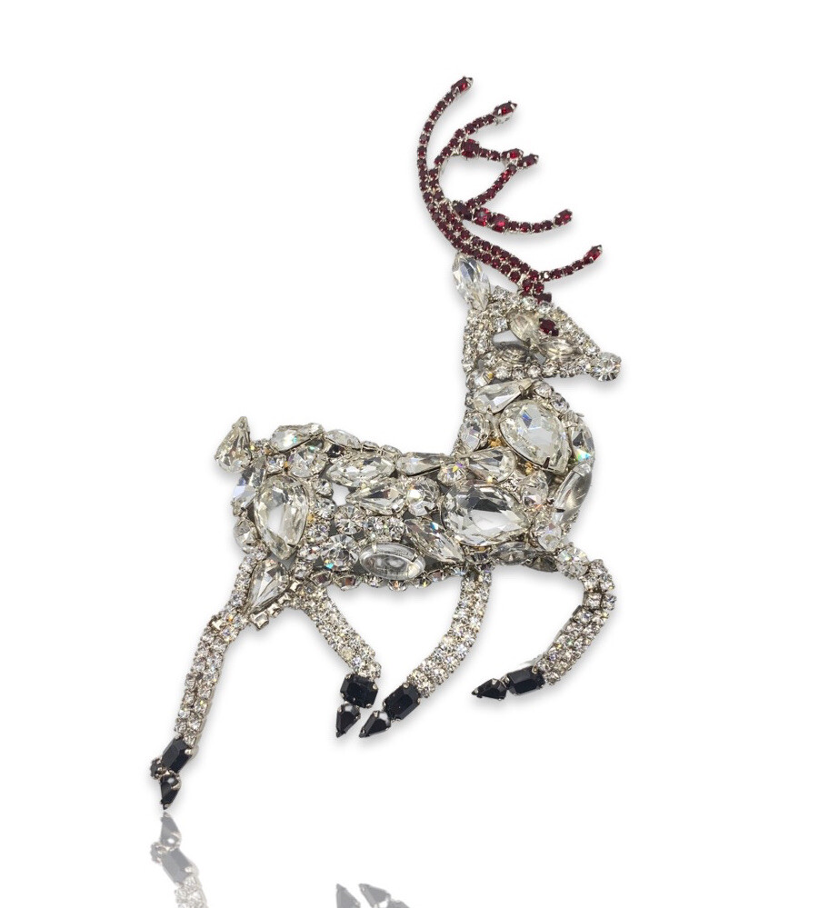 Chris Crouch's Moans Couture Ruby Art Glass Reindeer Pin 4.5” Pre-Order MOANS couture