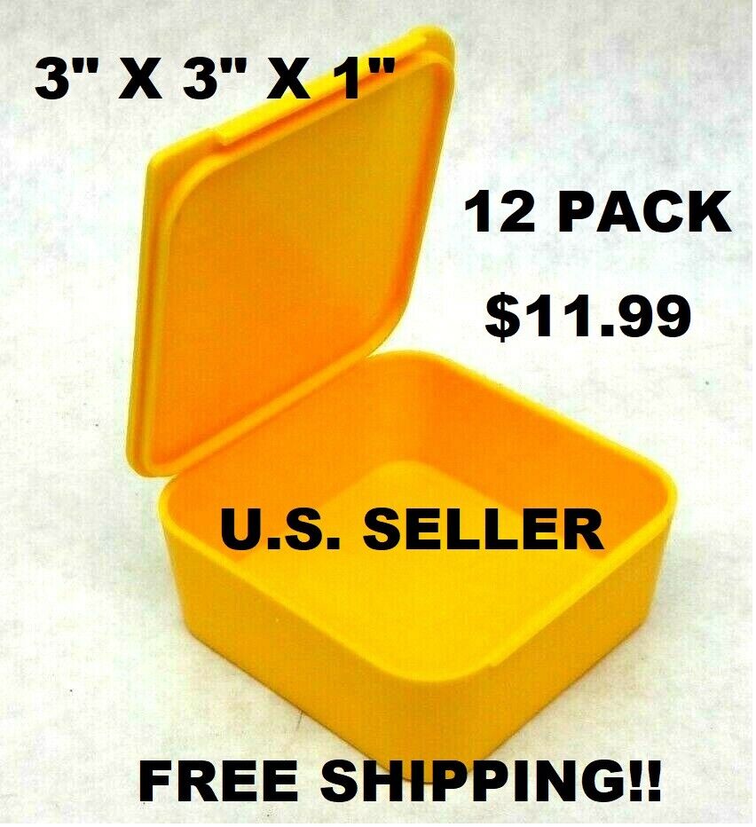 12 Small Square Plastic Containers Box Hinged Lid Bead Case Travel Parts Crafts  Case