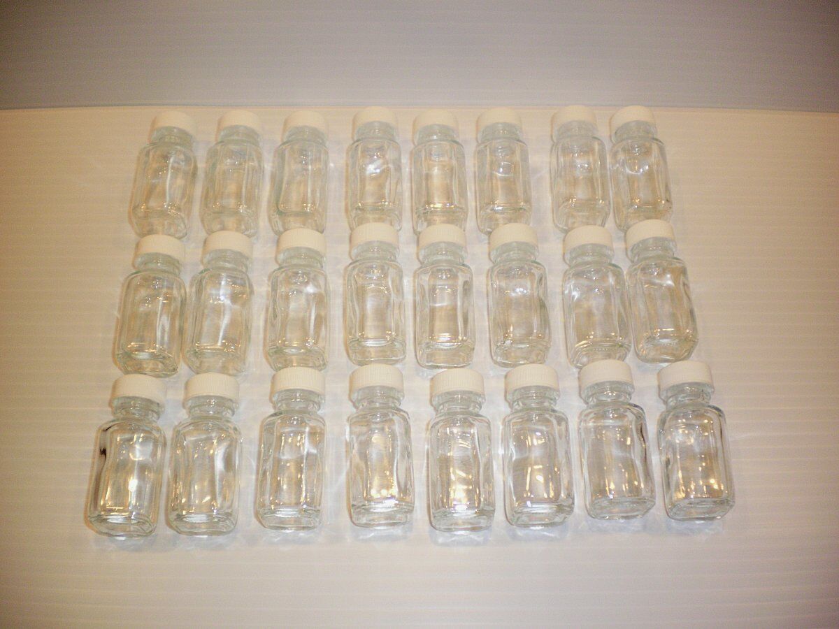 24 French Square Glass Bottles 0.5 oz 15ml White Caps Spice Jars Wedding 20-400 Fisher Does Not Apply