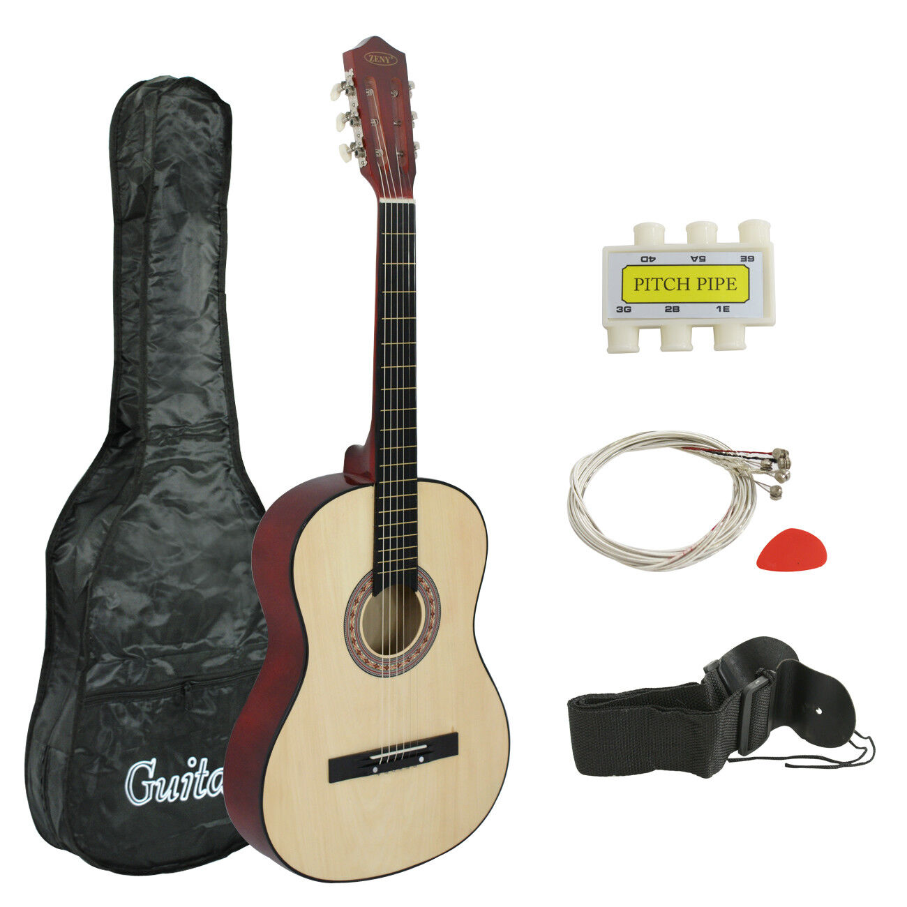 38"Natural Beginners Acoustic Guitar Wooden 6 Strings WithCase,Strap,Tuner, Pick Segawe segaweshop-Y01-1208-4 - фотография #2