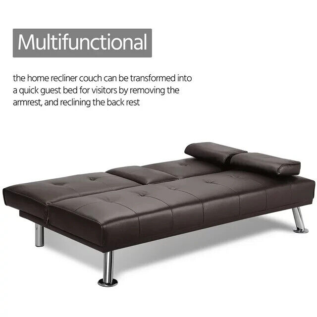 Faux Leather Futon Folding Convertible Sofa Bed Sleeper Couch Cupholders Modern Branded - фотография #9