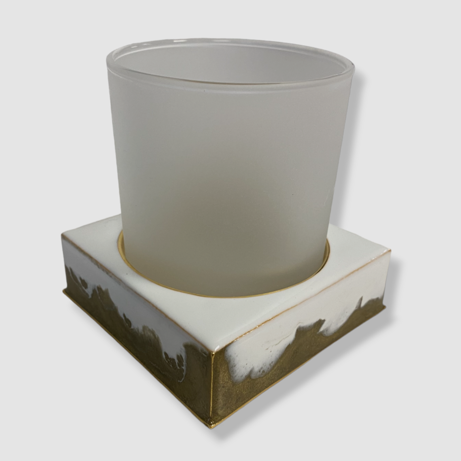 $240 Mike & Ally Lava White/Gold Square Tumbler 3.5"W X 3.75"H Mike & Ally - фотография #2