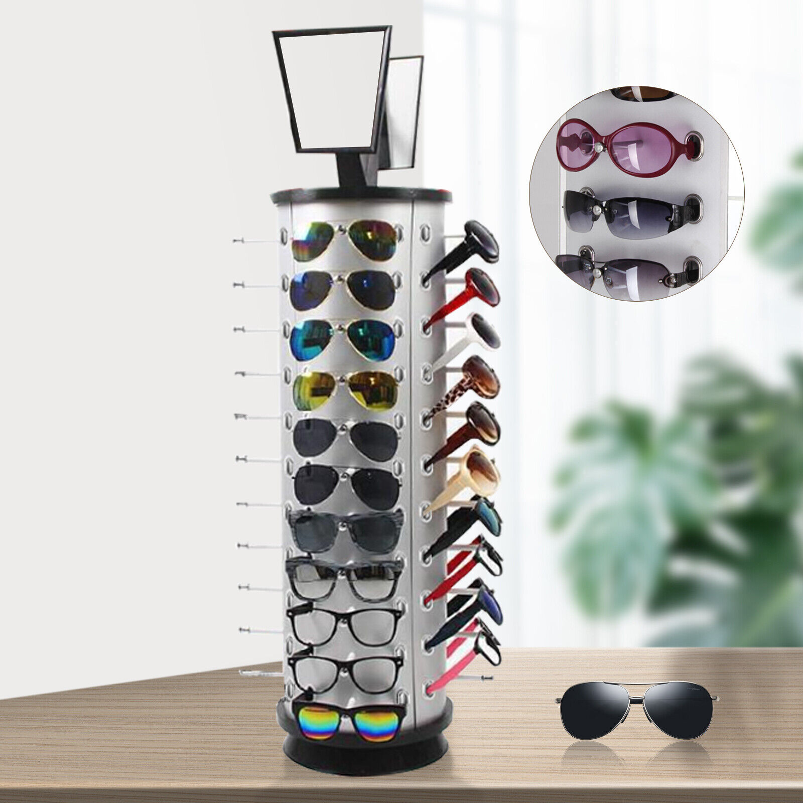 44 Pair Sunglasses Display 360° Rotating Rack Glasses Holder Stand  w/ Mirror Unbranded Does Not Apply