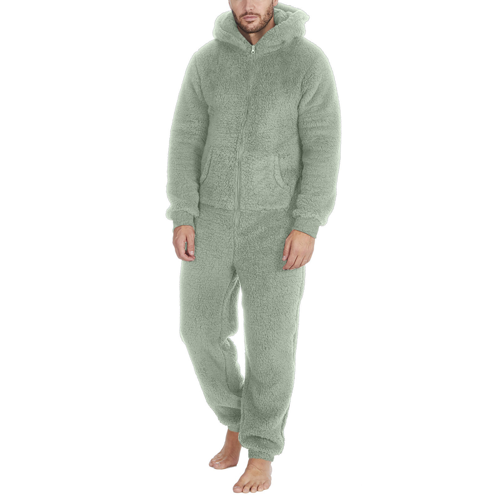 Men Artificial Wool Long Sleeve Pajamas Casual Jumpsuit Pants for Men Formal Unbranded Does Not Apply - фотография #13