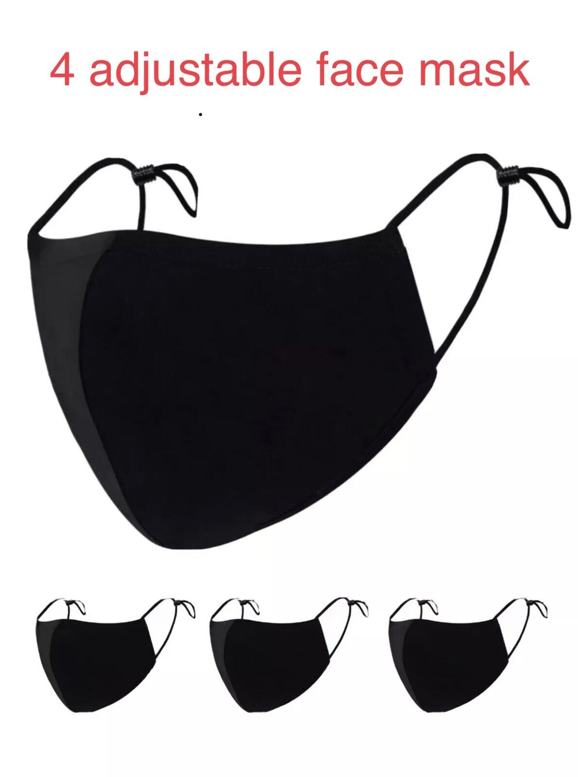 4 Face Masks Black Cotton Reusable Adult Mask Adjustable Elastic Loops Washable  ATKCITYSHOP - фотография #9