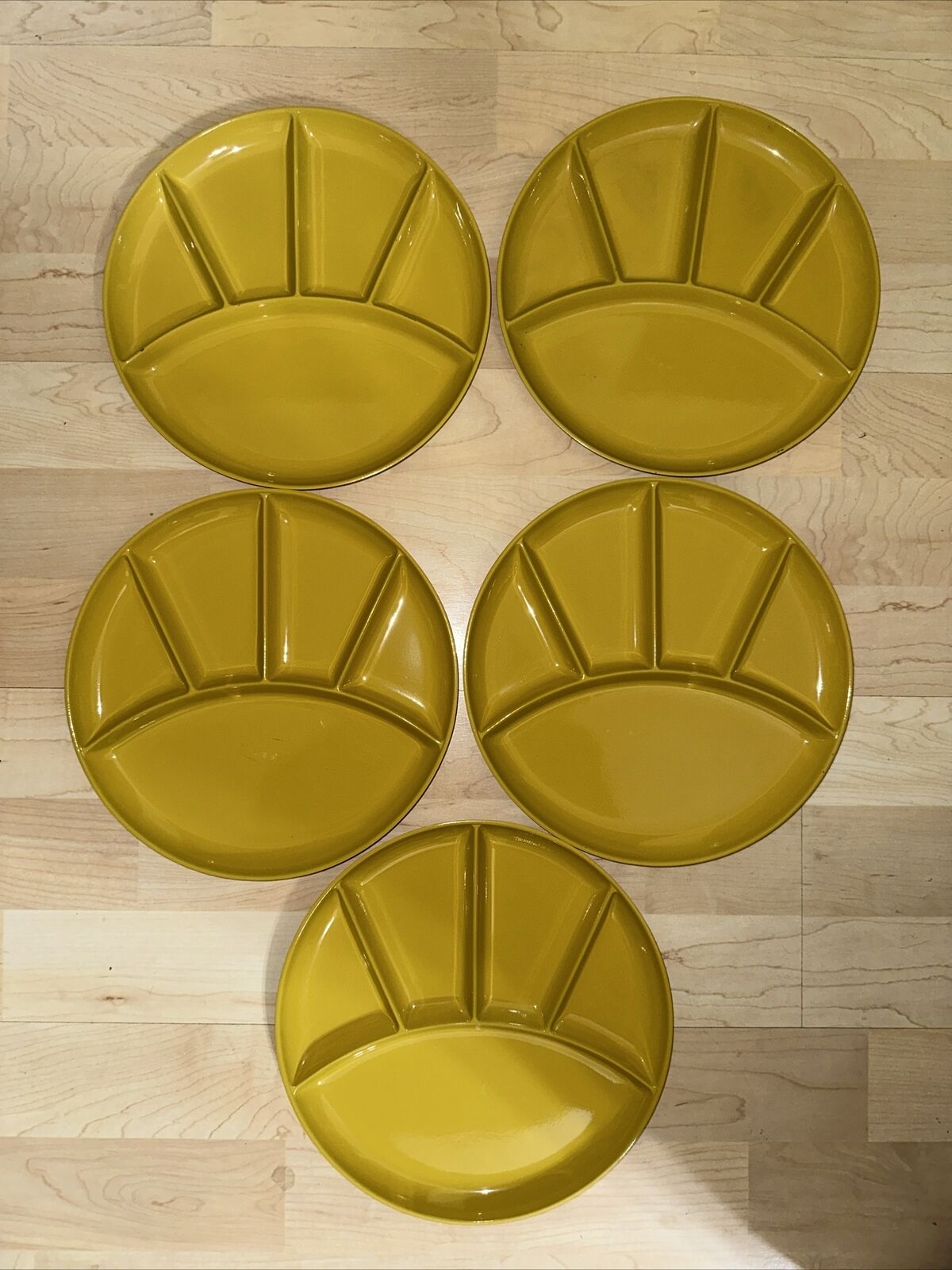 SET of 5-Imperial International Divided Sushi Melmac Plates Japan GOLD YELLOW IMPERIAL