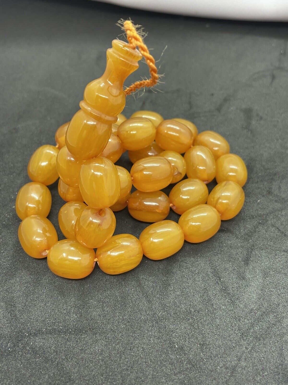 PRAYER 33 BEADS, Old Ottoman veined MISBAHA TASBIH 14x17mm squeezing amber Без бренда