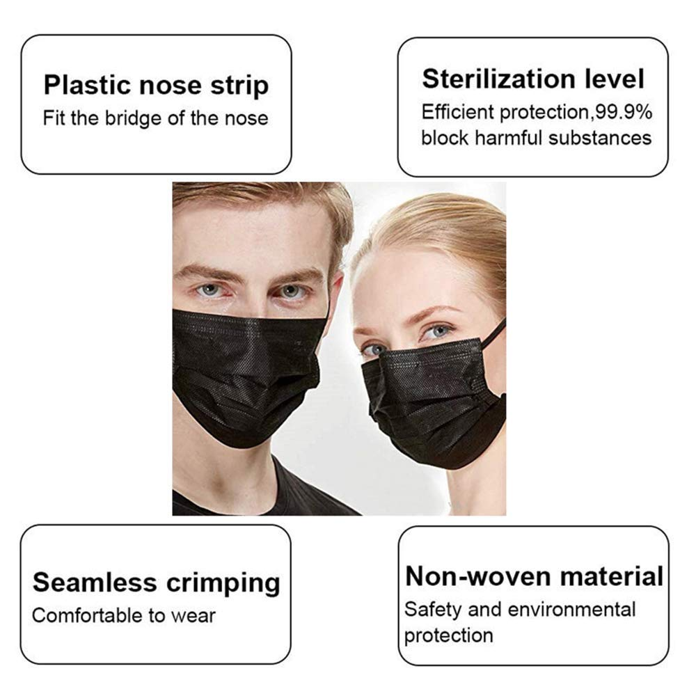 50 Pcs Black 3-Ply Face Mask Disposable Non Medical Surgical Earloop Mouth Cover Unbranded Does Not Apply - фотография #7