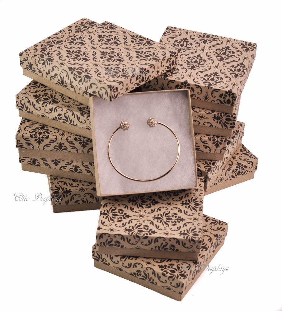 12pc Kraft Boxes Cotton Filled Boxes Jewelry Gift Boxes Kraft Damask Printed Box Unbranded