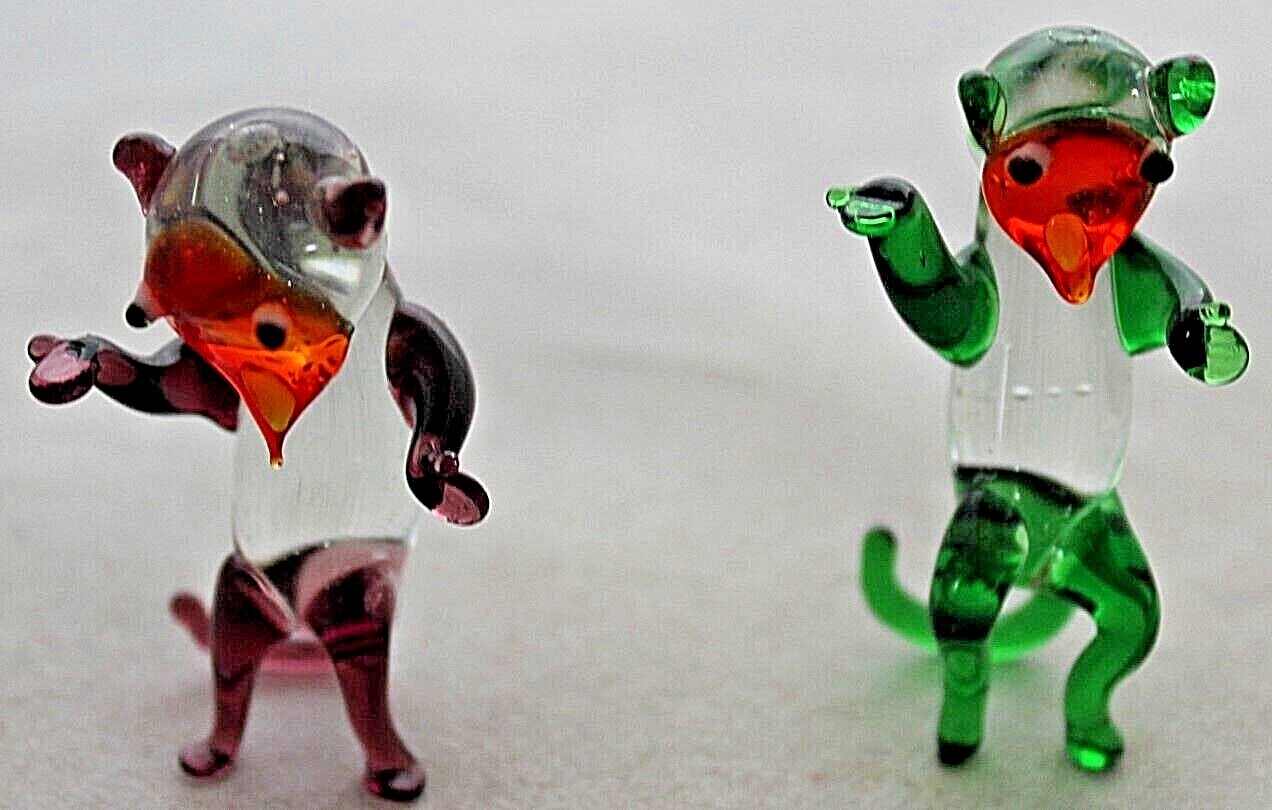 2 x Vintage, ( 1970's) Hand Made,  Art Glass Miniature Monkeys Unbranded